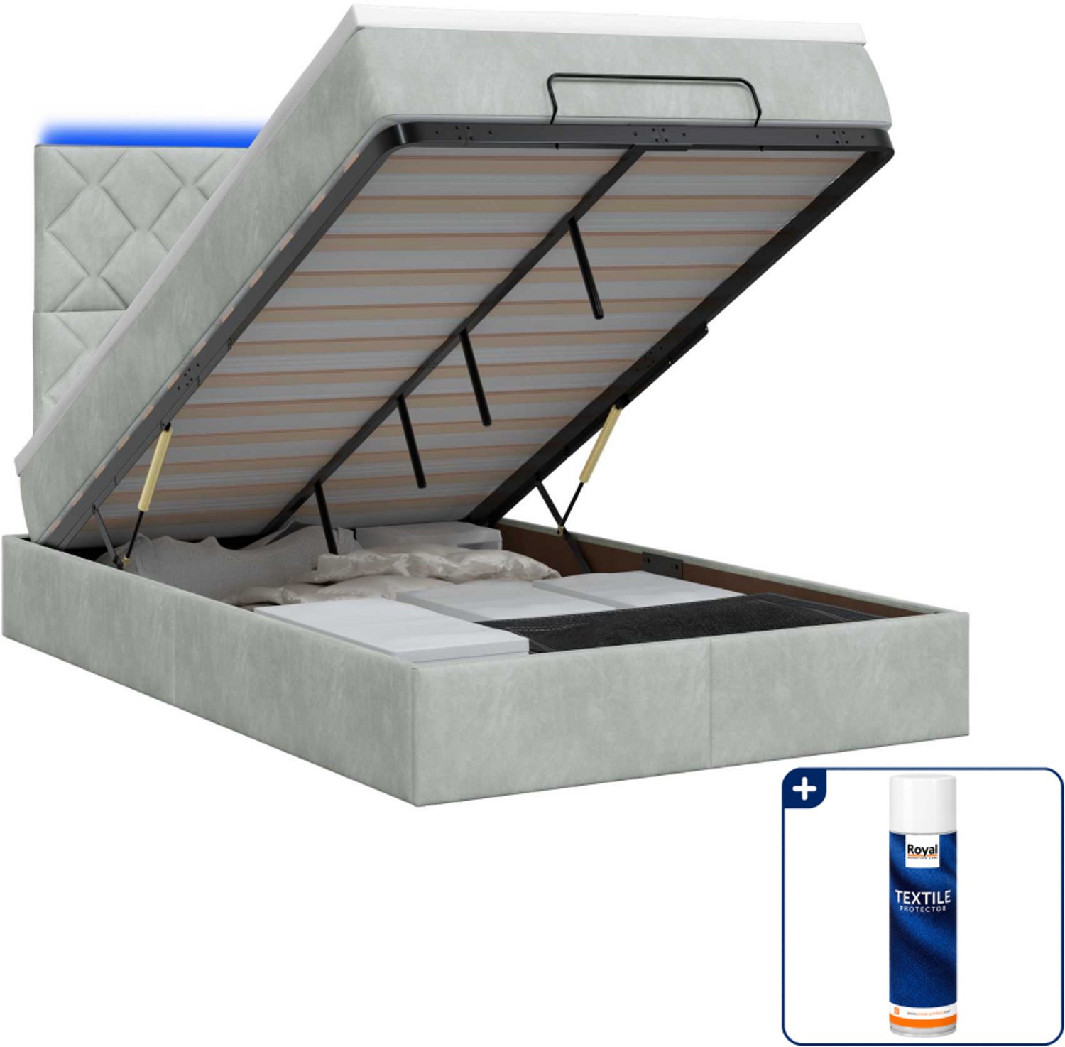 vidaXL Ottoman bed - 120 x 200 cm - lichtgrijs - Inclusief textielbeschermer 500 ml