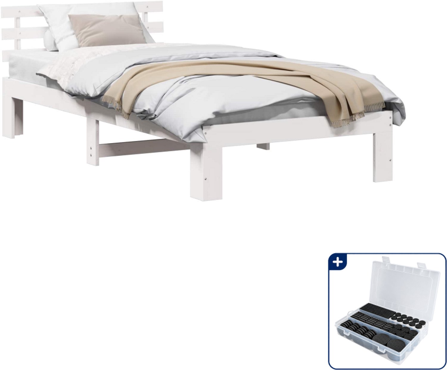 vidaXL Bedframe met hoofdeinde - 90 x 200 cm - massief grenenhout - wit - Inclusief antikrasvilt 177-delig