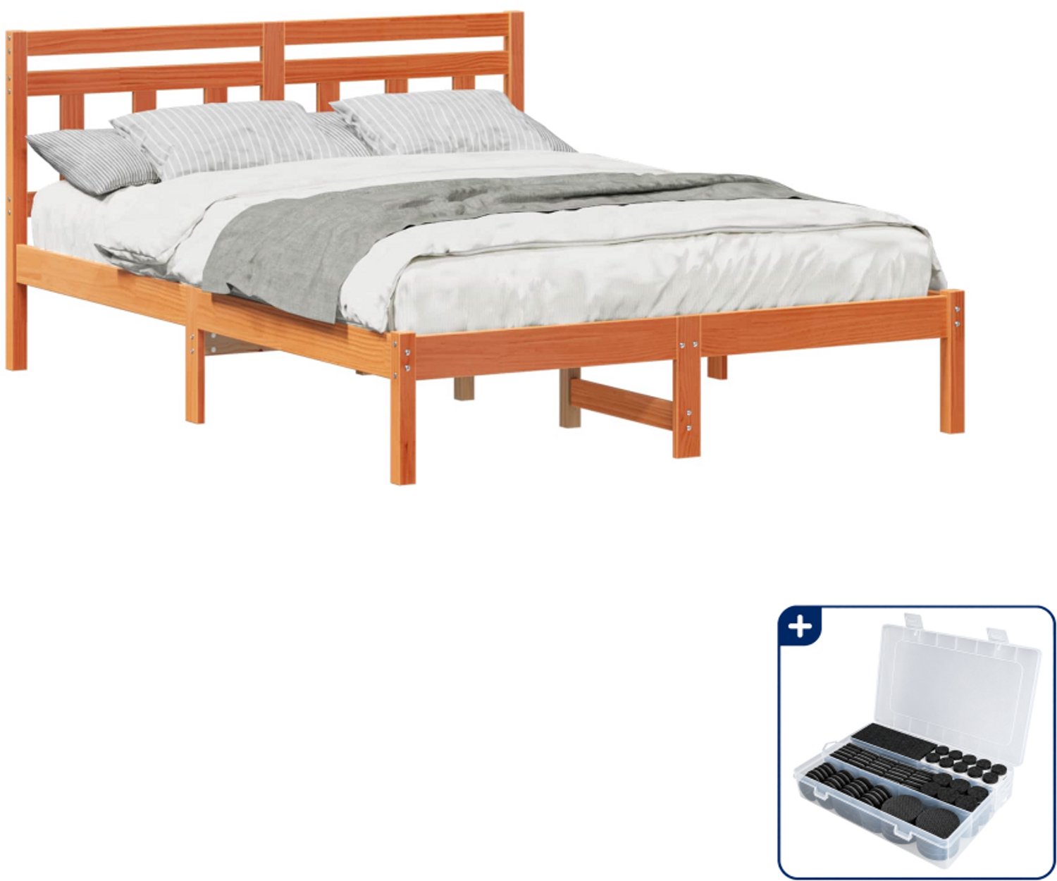 vidaXL Bedframe - 140 x 190 cm - massief grenenhout - bruin - Inclusief antikrasvilt 177-delig