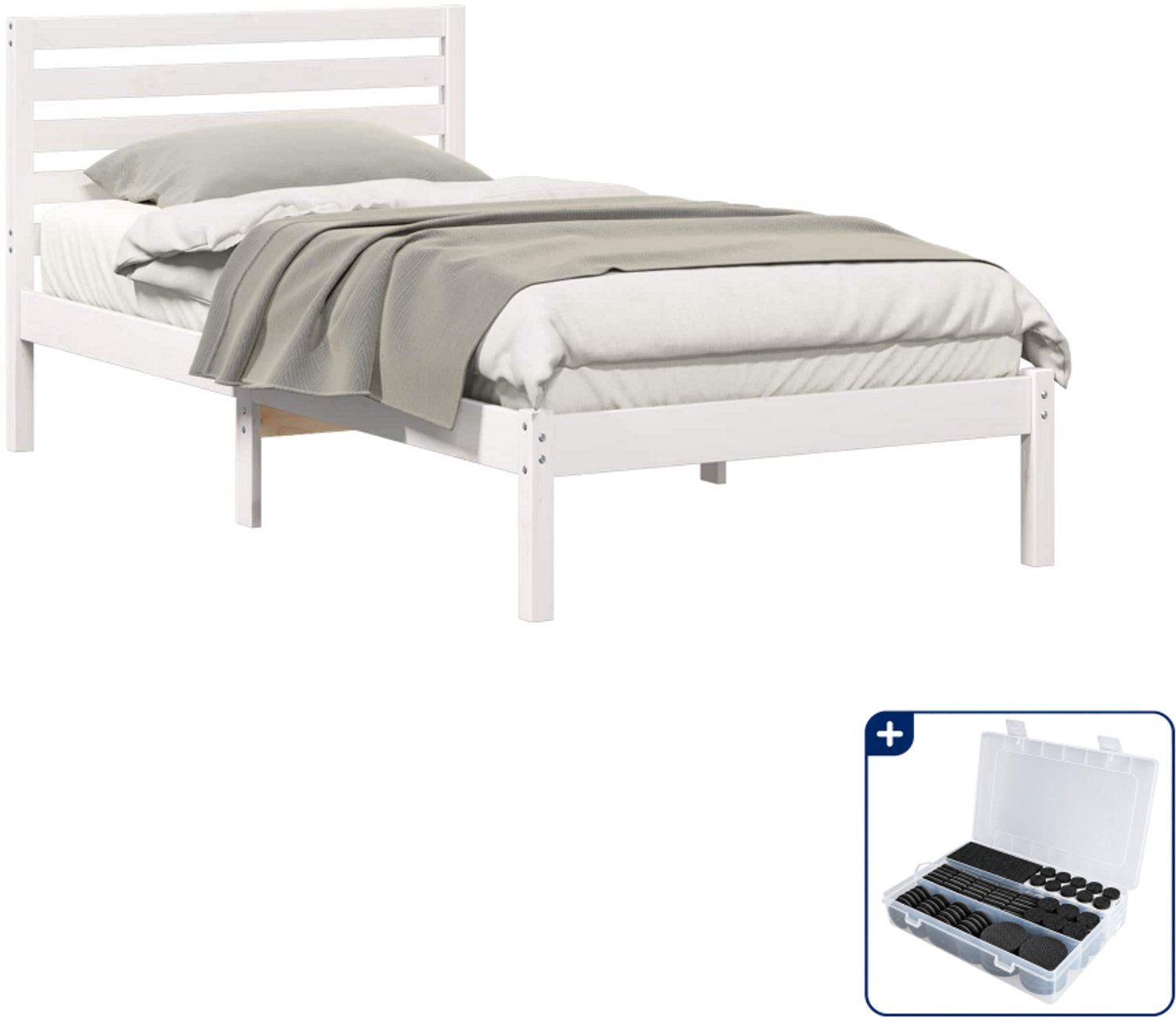 vidaXL bedframe met hoofdeinde - 90 x 200 cm - massief grenenhout - wit - Inclusief antikrasvilt 177-delig
