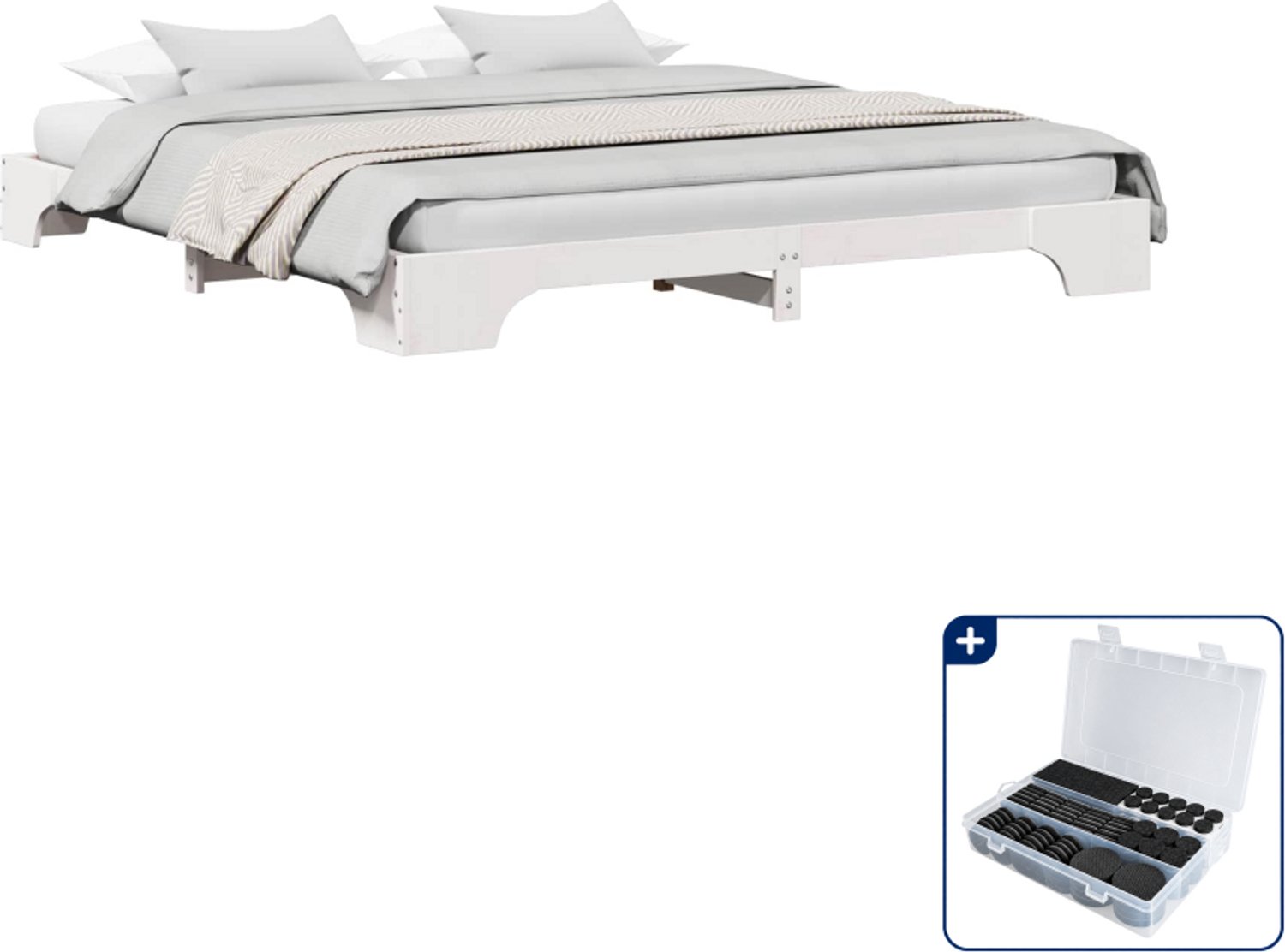 vidaXL Bedframe - Kingsize - 180 x 200 cm - massief grenenhout - wit - Inclusief antikrasvilt 177-delig