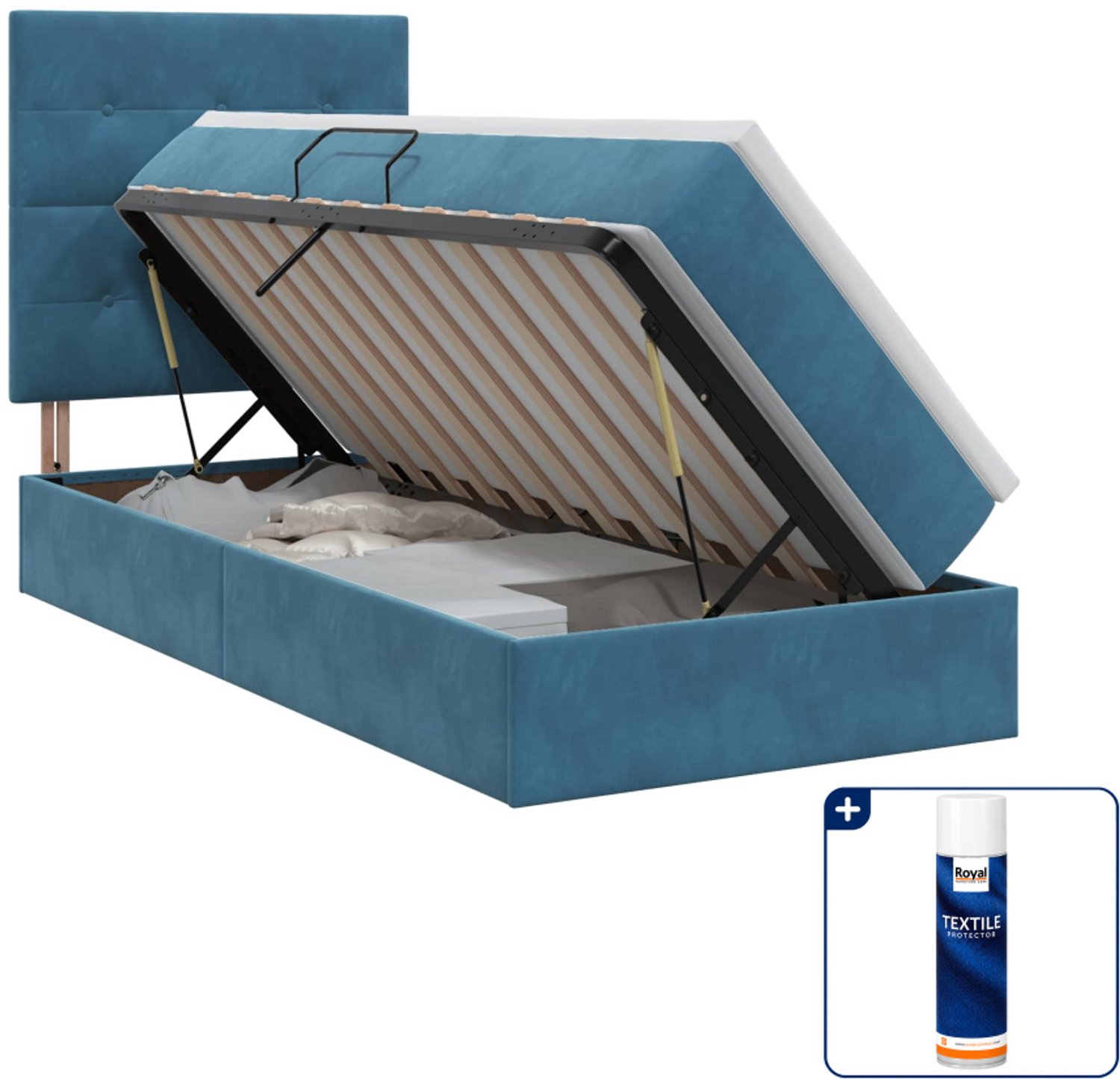 vidaXL Opbergbed met matras - 90 x 190 cm - fluweel - donkerblauw - Inclusief textielbeschermer 500 ml
