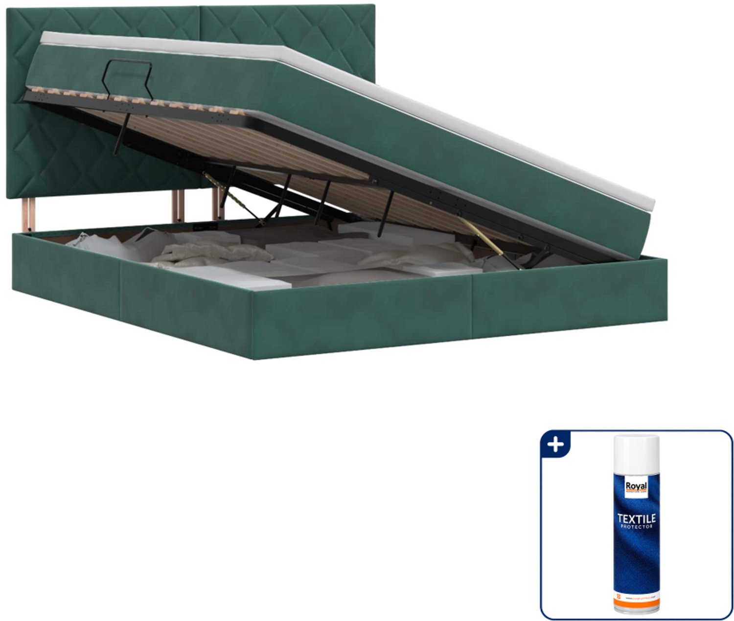 vidaXL opbergbed met matras - Queensize - 160 x 200 cm - donkergroen - Inclusief textielbeschermer 500 ml