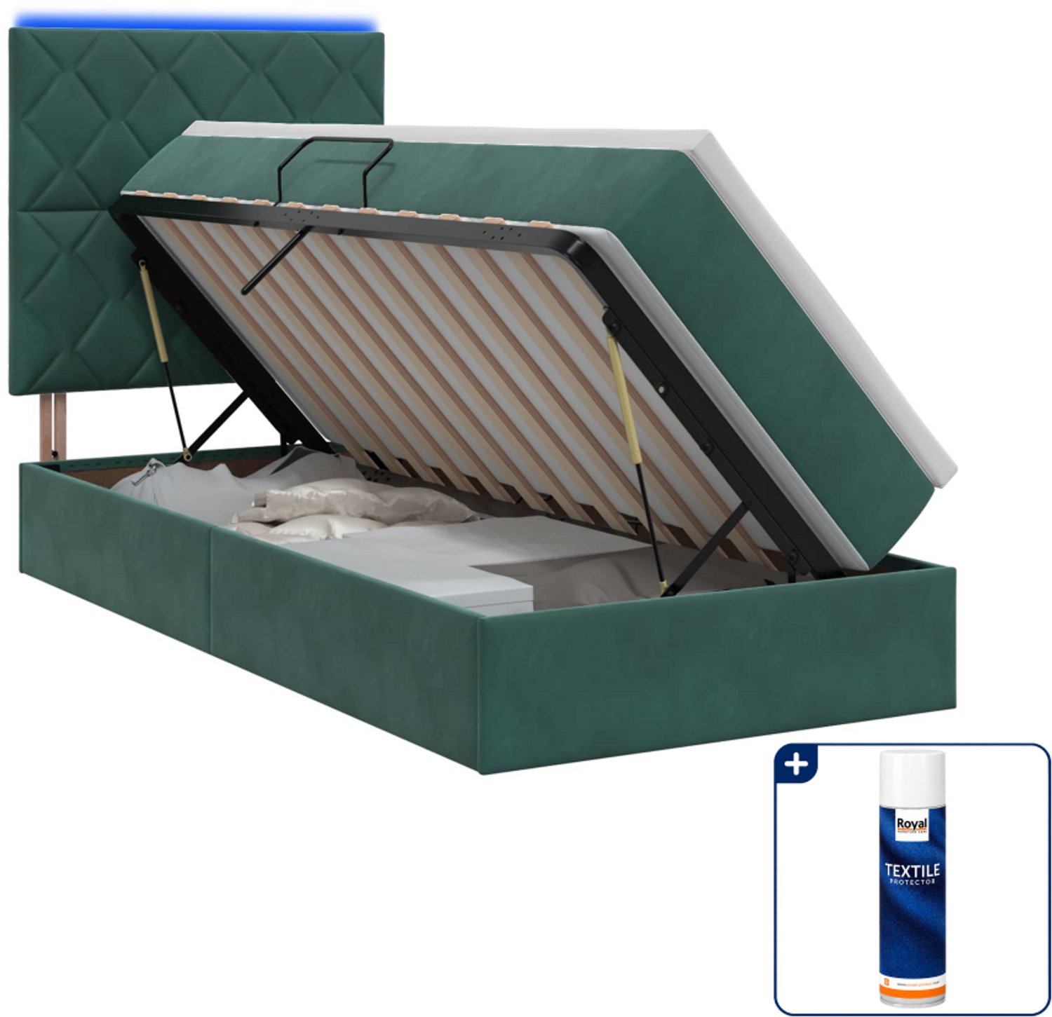vidaXL led opslagbed met matras - 90 x 200 cm - fluweel - donkergroen - Inclusief textielbeschermer 500 ml