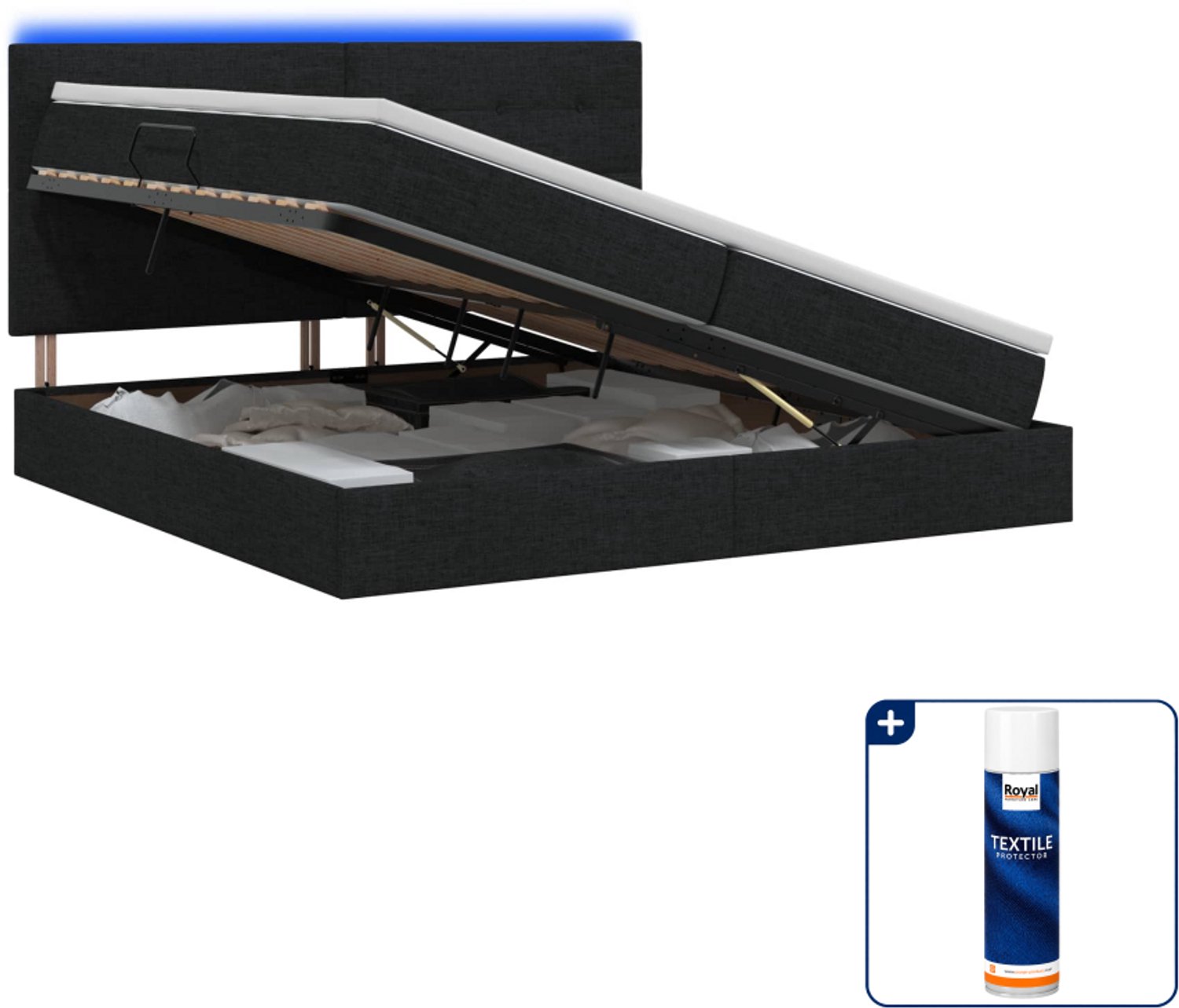 vidaXL LED opslagbed - 200 x 200 cm - zwart - Inclusief textielbeschermer 500 ml