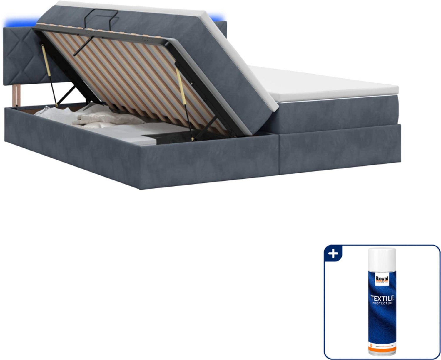 vidaXL led opslagbed met matras - 200 x 200 cm - fluweel - donkergrijs - Inclusief textielbeschermer 500 ml Donker Grijn