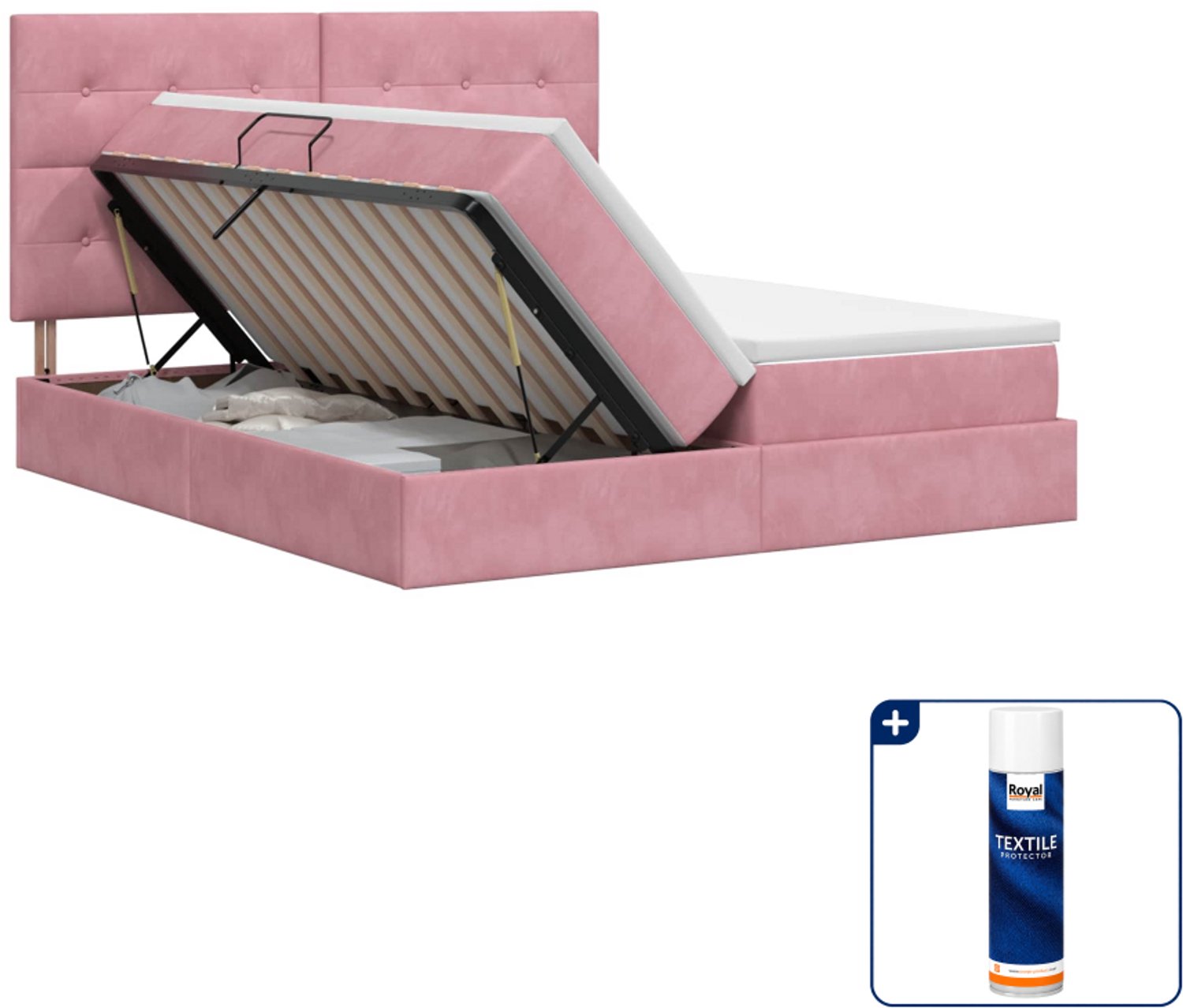 vidaXL opbergbed - 200 x 200 cm - fluweel - roze - Inclusief textielbeschermer 500 ml