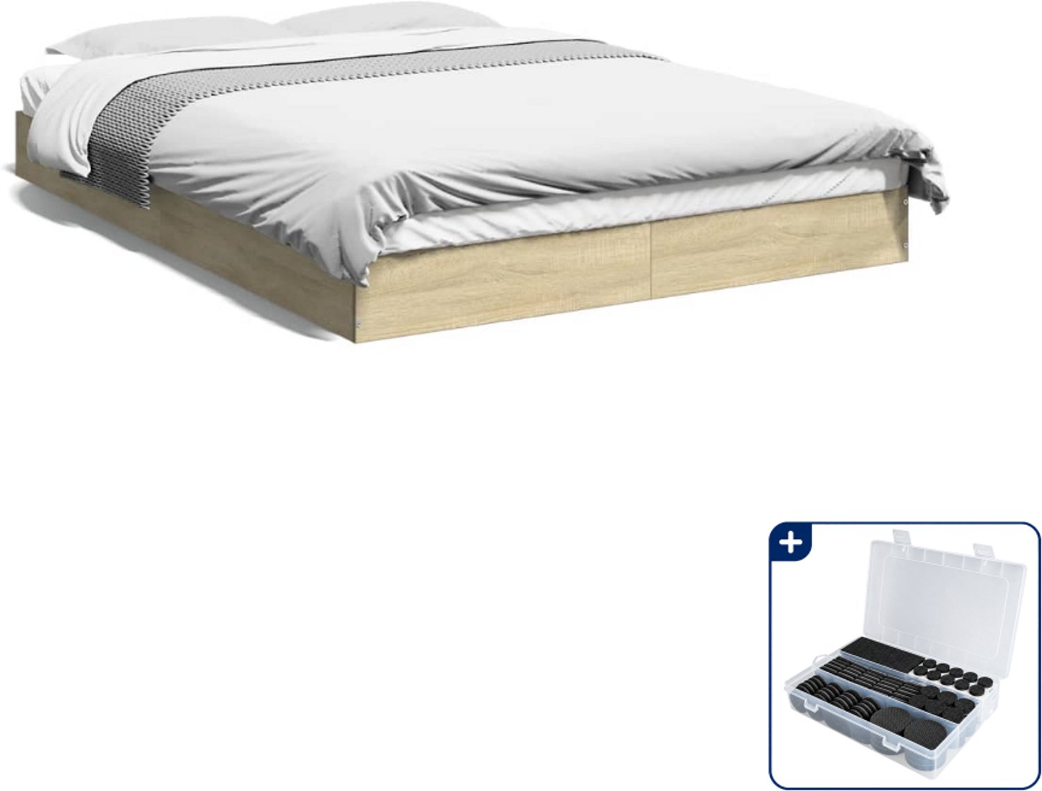 vidaXL bedframe - Small double - 140 x 200 cm - sonoma eiken - Inclusief antikrasvilt 177-delig Bruin