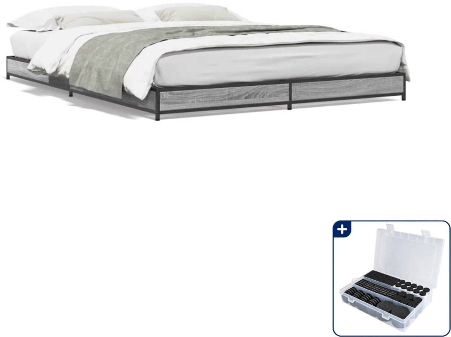 vidaXL bedframe - 120 x 200 cm - grijs sonoma eiken - Inclusief antikrasvilt 177-delig
