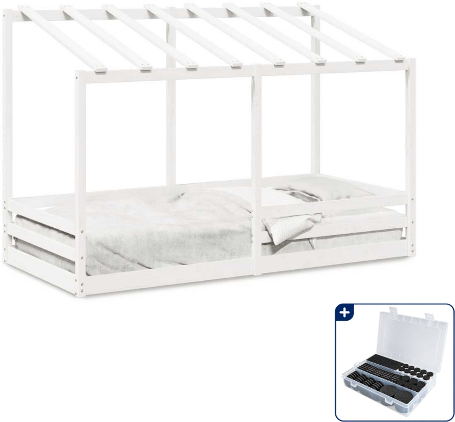 vidaXL kinderbed met bedhuis - 100 x 200 cm - massief grenenhout - wit - Inclusief antikrasvilt 177-delig