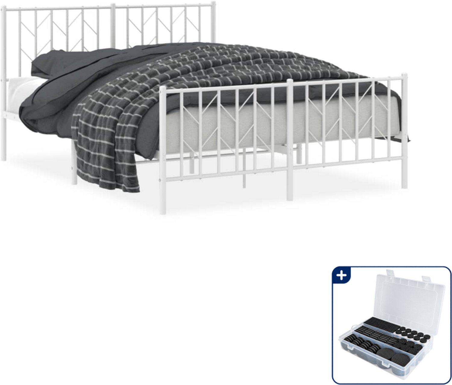 vidaXL bedframe - 140 x 190 cm - staal - wit - Inclusief antikrasvilt 177-delig