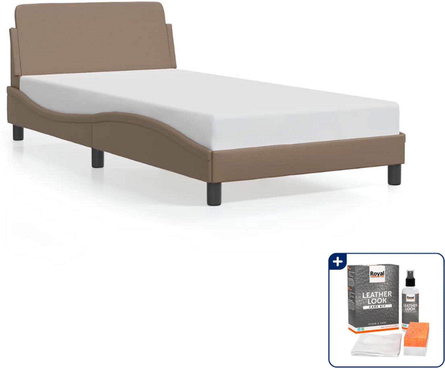 vidaXL bedframe Dover - 100 x 200 cm - kunstleer - cappuccino - Inclusief onderhoudsset voor kunstleer 150 ml Bruin