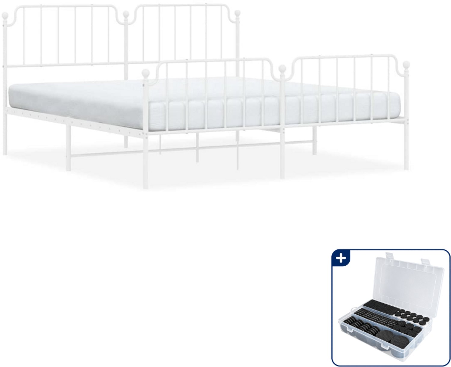 vidaXL bedframe - 183 x 213 cm - staal - wit - Inclusief antikrasvilt 177-delig