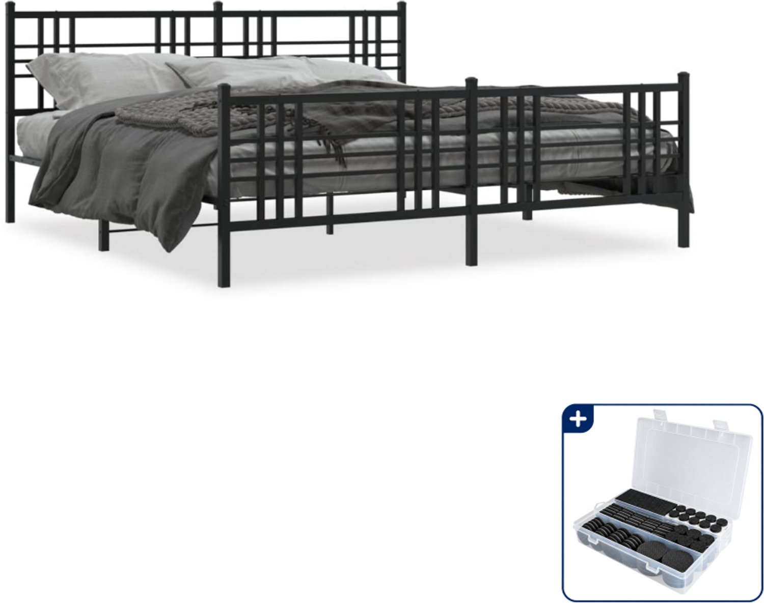 vidaXL Bedframe - 183 x 213 cm - staal - zwart - Inclusief antikrasvilt 177-delig