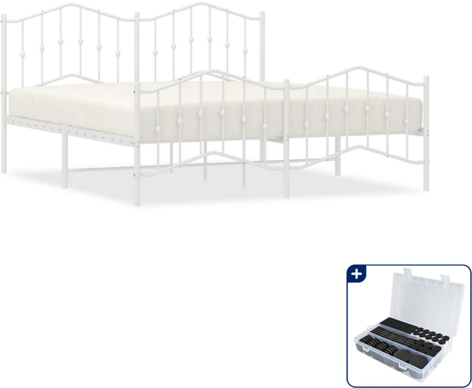 vidaXL Bedframe - 183 x 213 cm - metaal - wit - Inclusief antikrasvilt 177-delig