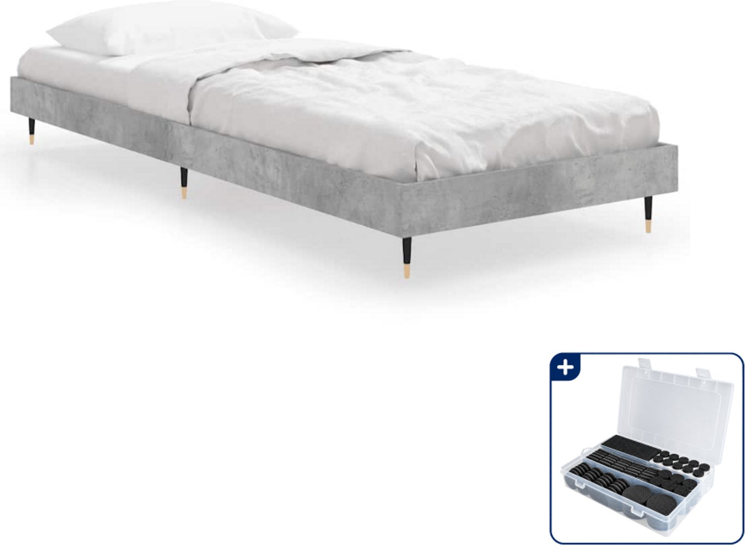 vidaXL bedframe - 75 x 190 cm - bewerkt hout - betongrijs - Inclusief antikrasvilt 177-delig