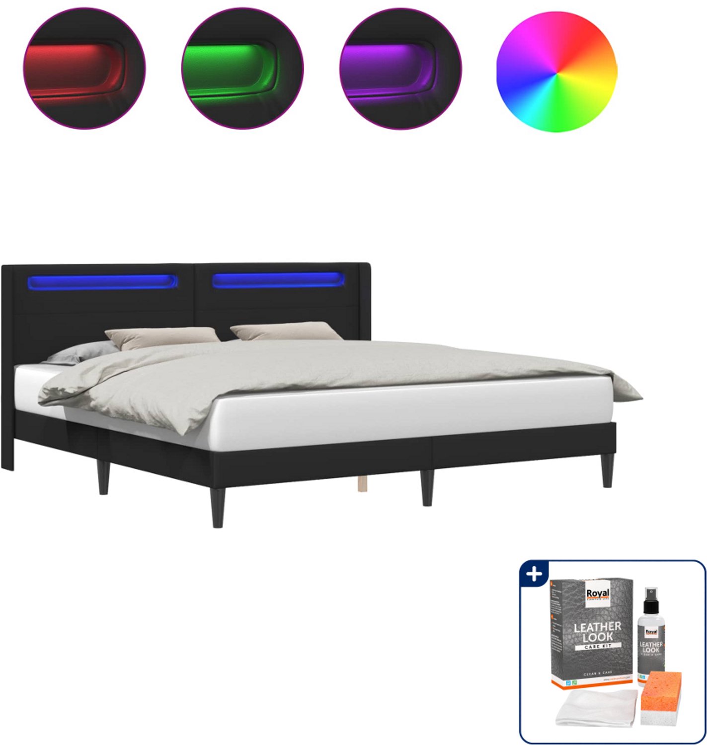 vidaXL Bedframe Kingsize - 180 x 200 cm - kunstleer - zwart - Inclusief onderhoudsset voor kunstleer 150 ml