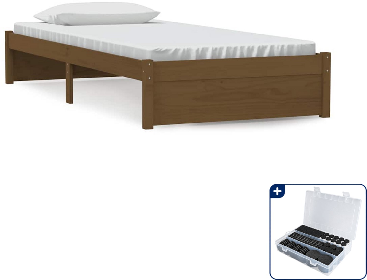 vidaXL bedframe - 90 x 190 cm - massief grenenhout - honingbruin - Inclusief antikrasvilt 177-delig