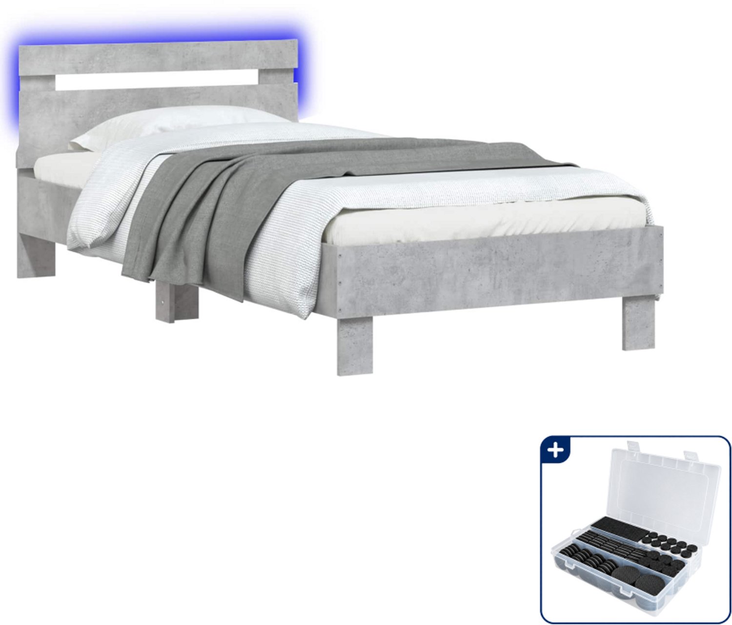 vidaXL bedframe - 80 x 200 cm - bewerkt hout - betongrijs - Inclusief antikrasvilt 177-delig