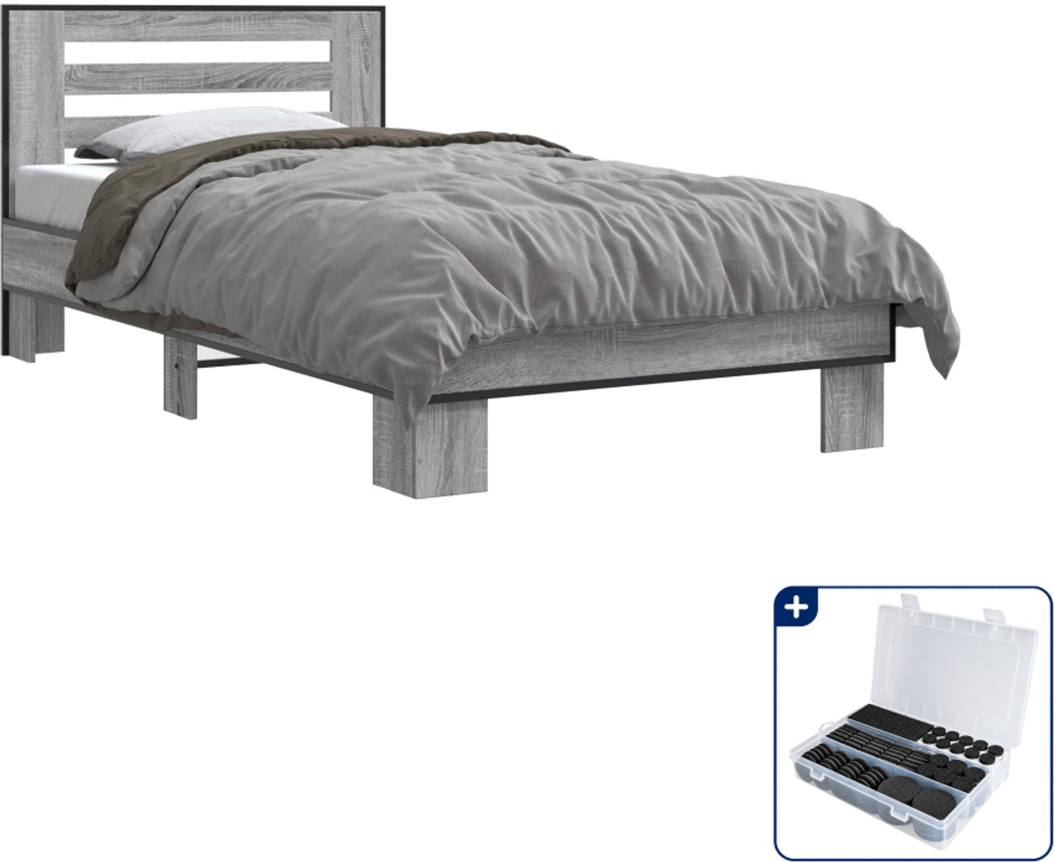 vidaXL Bedframe - 80 x 200 cm - bewerkt hout - grijs sonoma - Inclusief antikrasvilt 177-delig