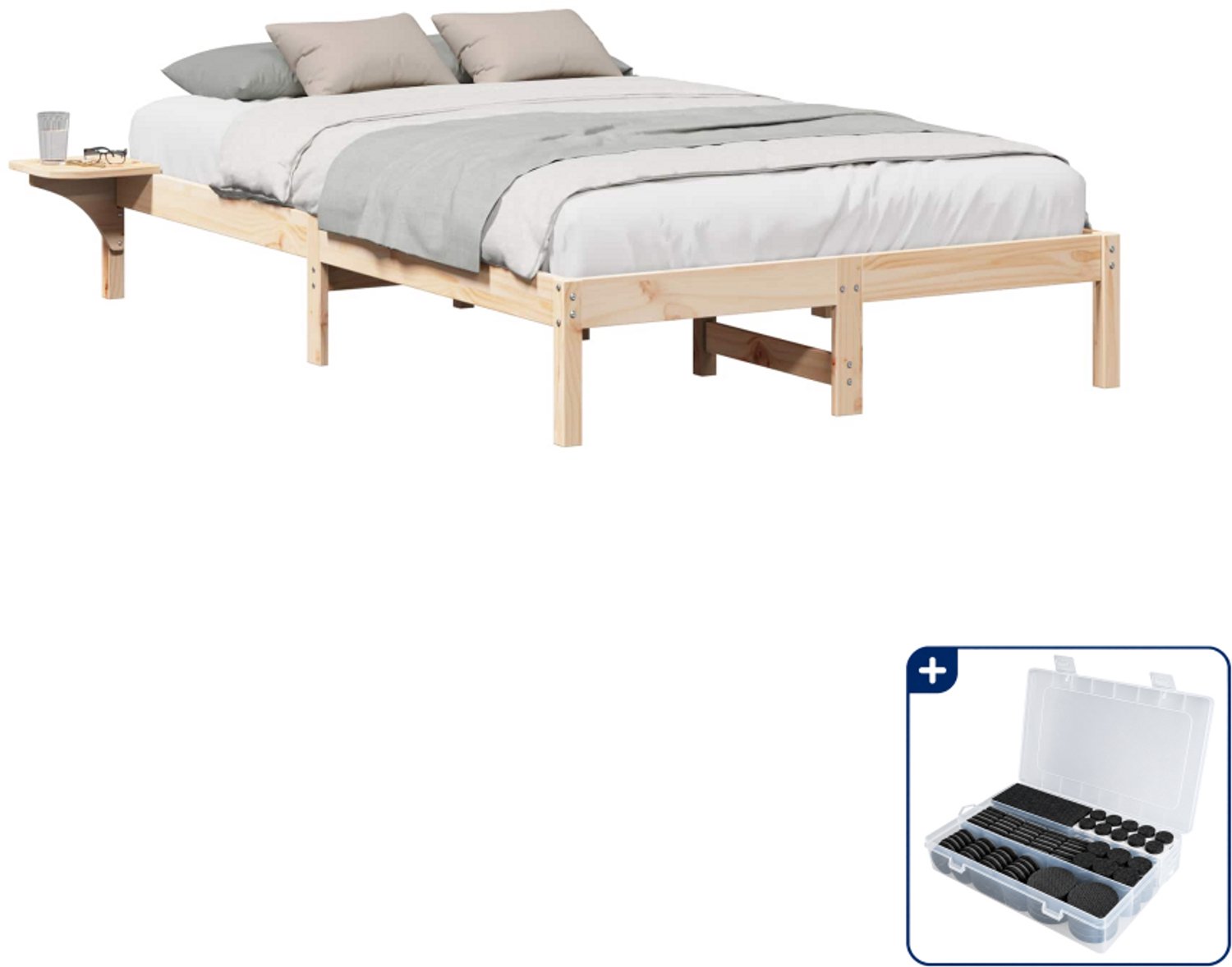 vidaXL bedframe - 135 x 190 cm - massief grenenhout - naturel - Inclusief antikrasvilt 177-delig Bruin