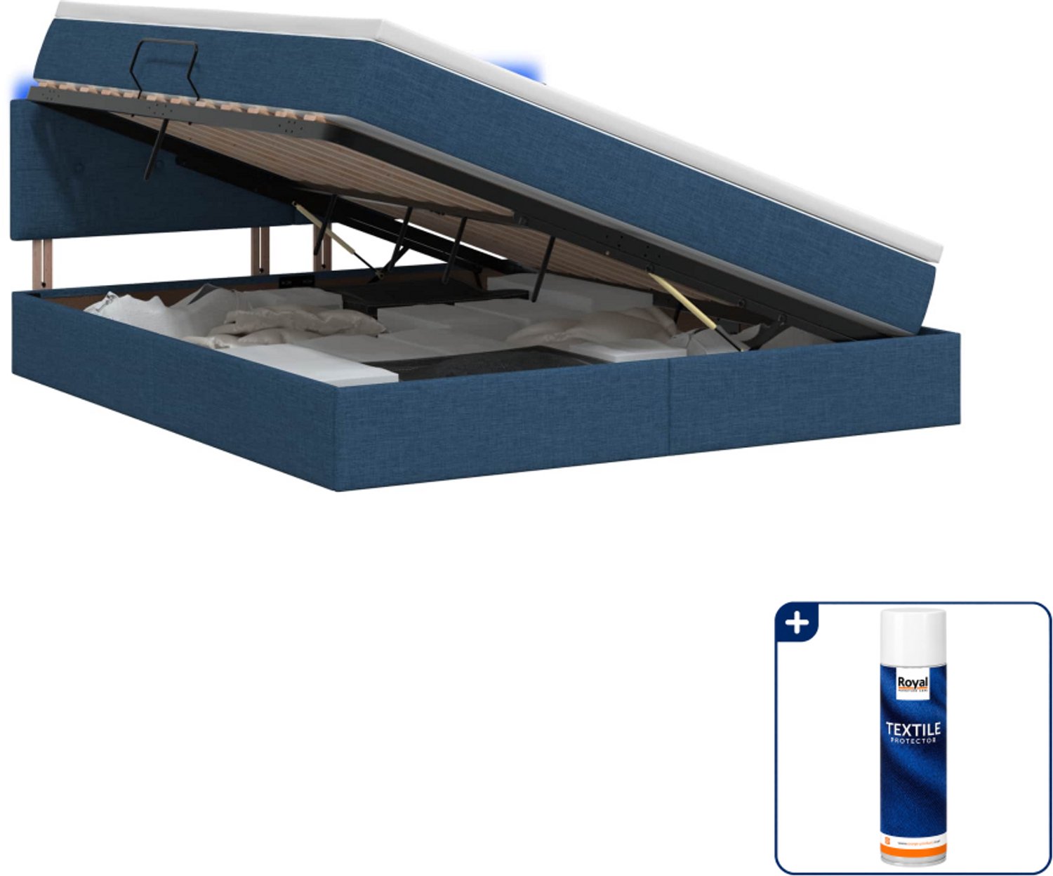 vidaXL queensize opbergbed met matras - 160 x 200 cm - blauw - Inclusief textielbeschermer 500 ml