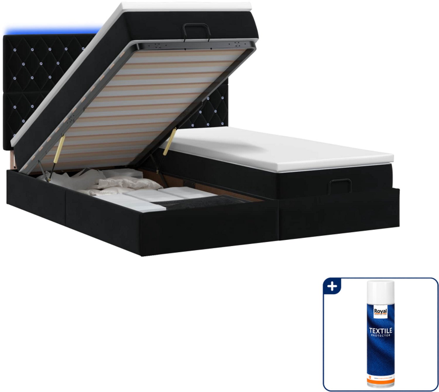 vidaXL ottoman bed - Queensize - 160 x 200 cm - zwart - Inclusief textielbeschermer 500 ml