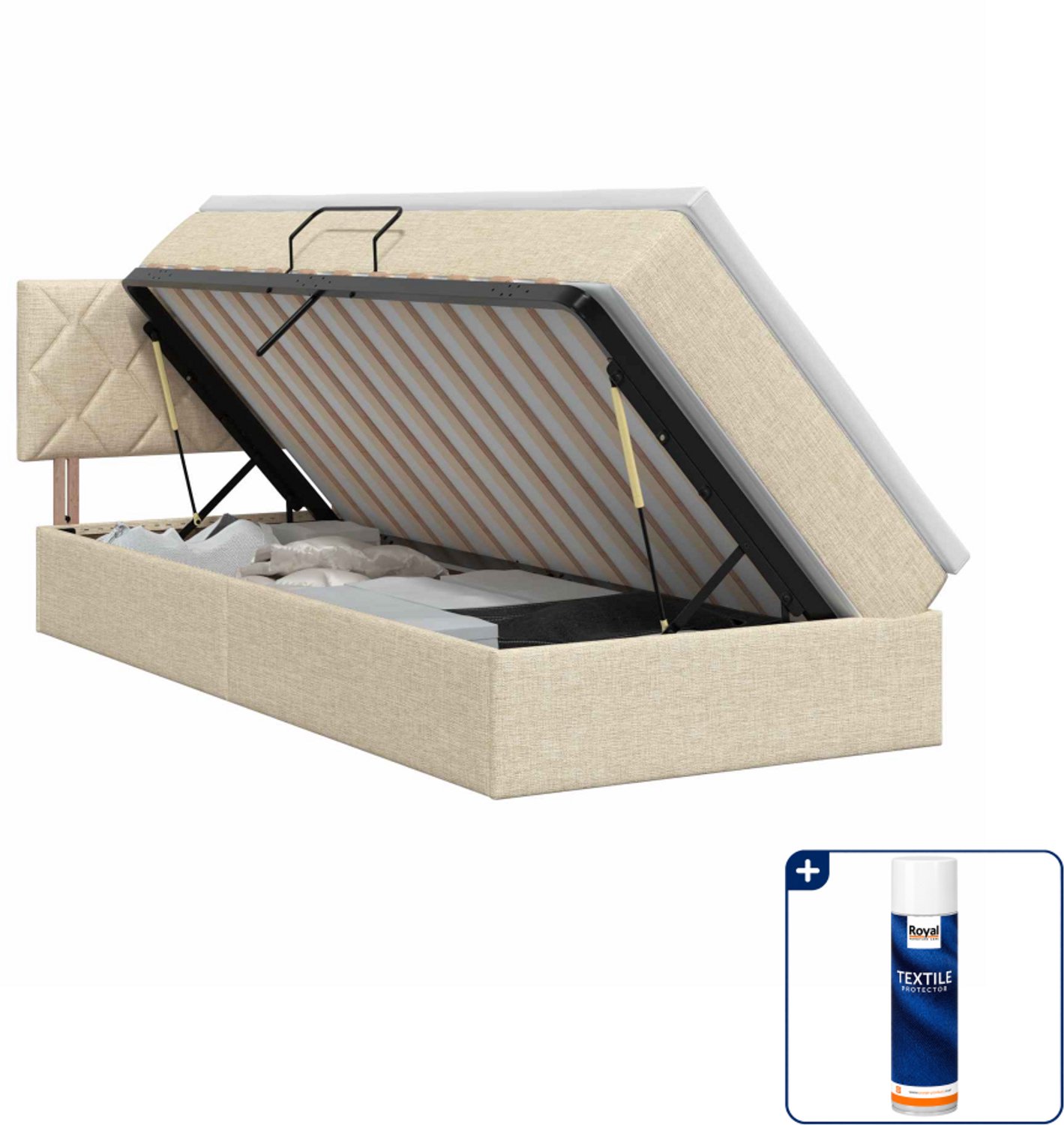vidaXL Opbergbed met matras - 90 x 190 cm - fluweel - crèmekleurig - Inclusief textielbeschermer 500 ml