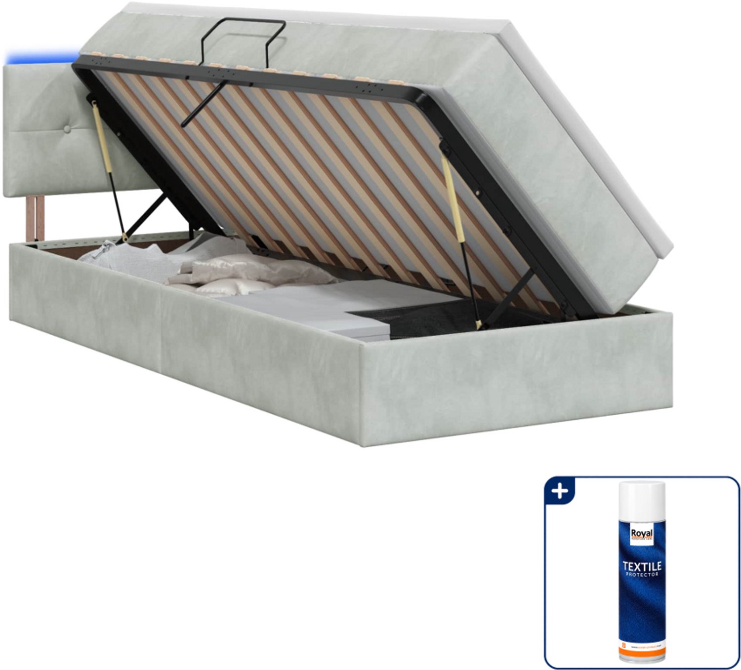 vidaXL opslagbed met matras - 100 x 200 cm - fluweel - lichtgrijs - Inclusief textielbeschermer 500 ml
