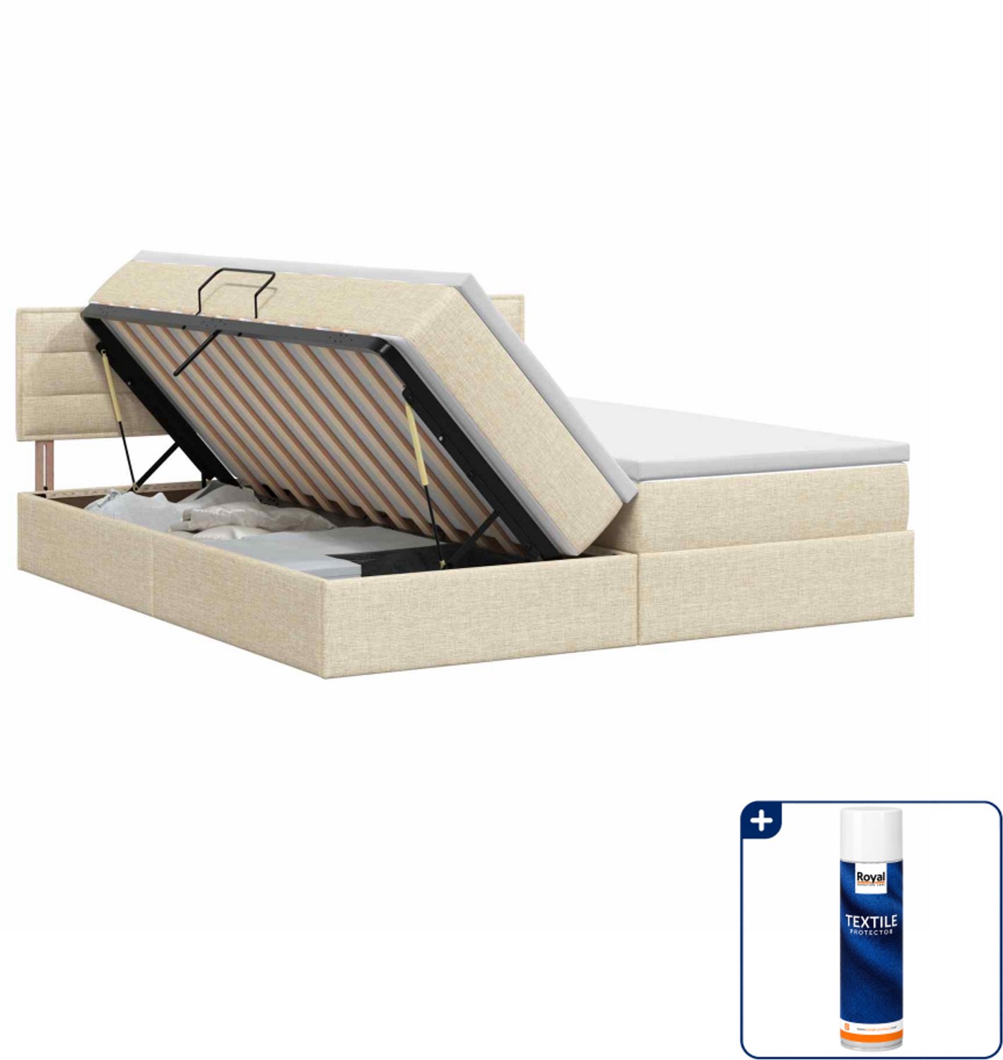 vidaXL opbergbed met matras Queensize 160 x 200 cm - crèmekleurig - Inclusief textielbeschermer 500 ml
