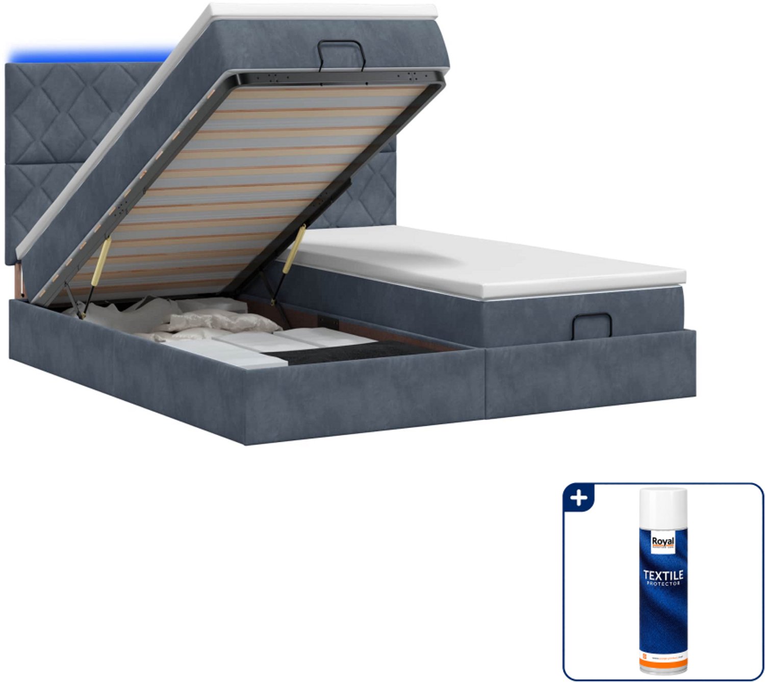 vidaXL queensize bed met matras en LED - 160 x 200 cm - donkergrijs - Inclusief textielbeschermer 500 ml