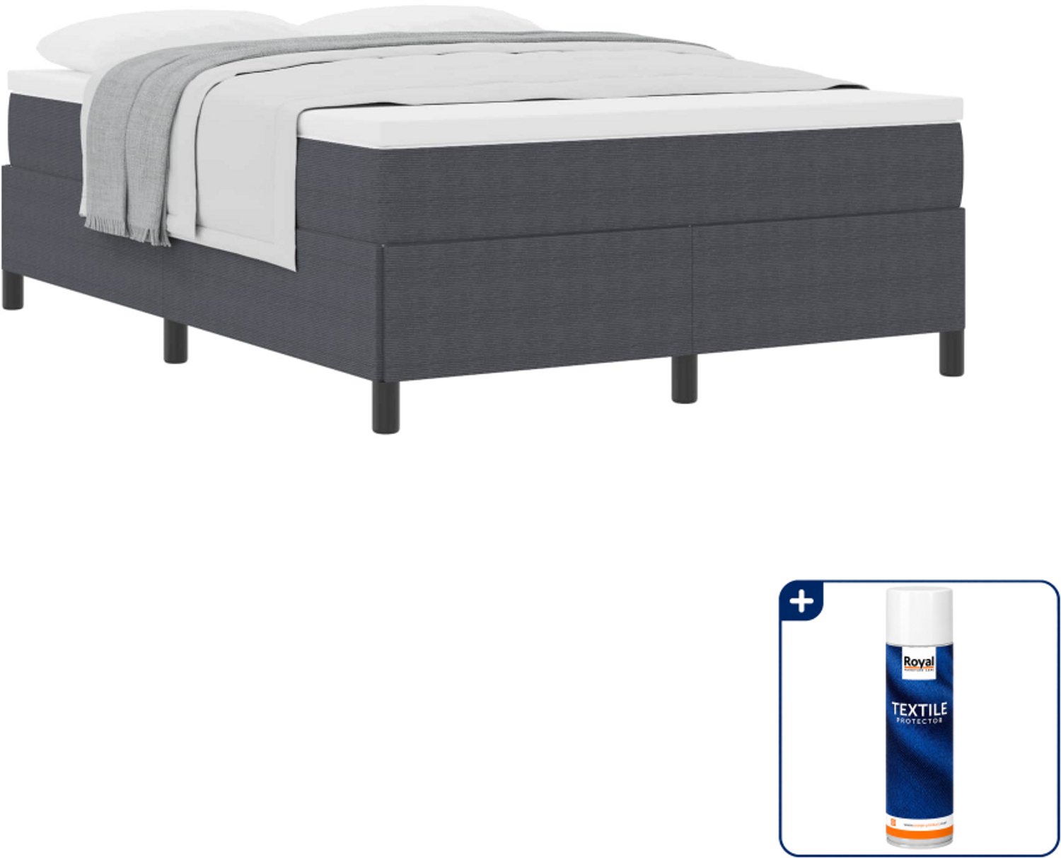 vidaXL Boxspringbed - Small double - 140 x 200 cm - donkergrijs - Inclusief textielbeschermer 500 ml
