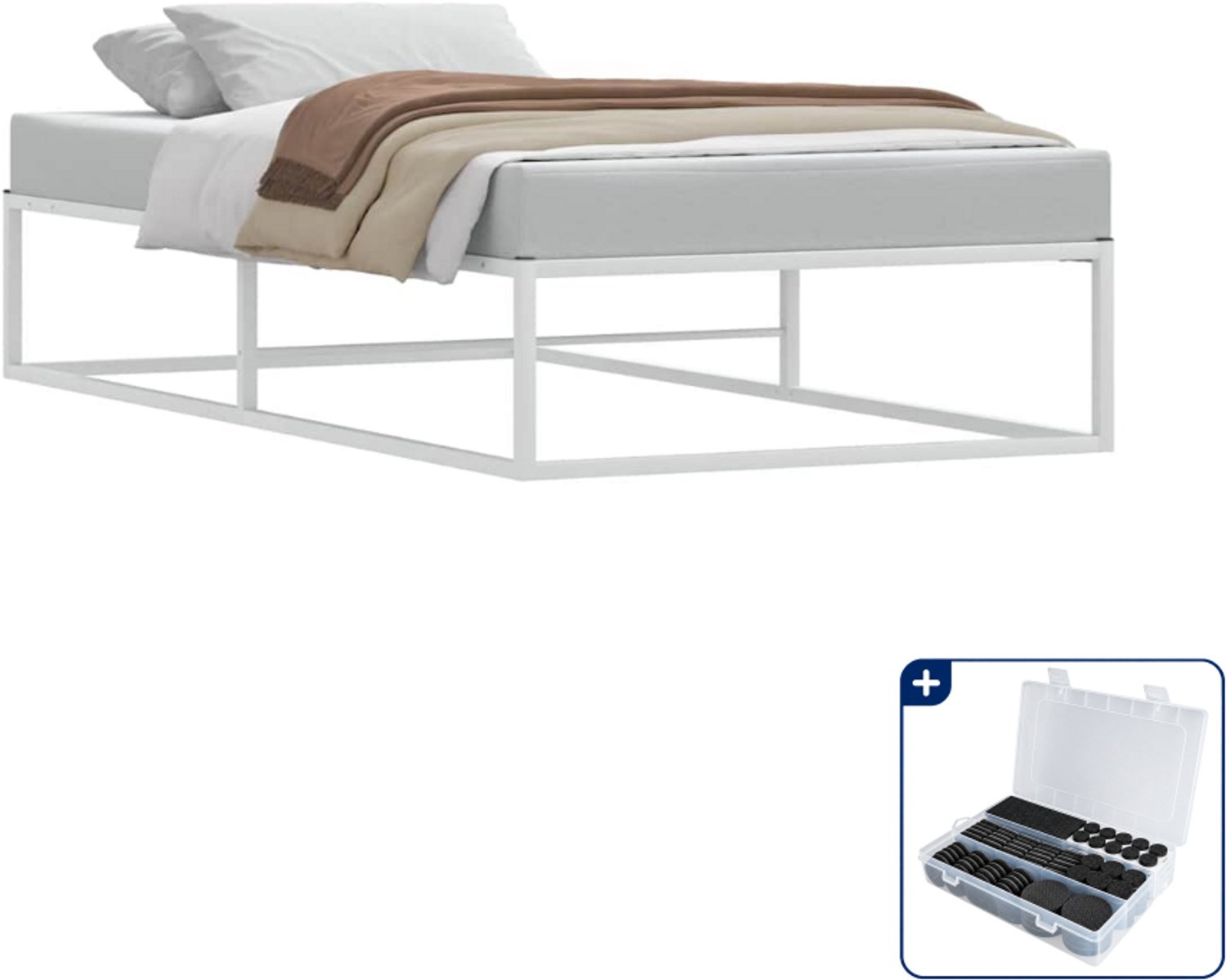 vidaXL bedframe - 100 x 200 cm - metaal - wit - Inclusief antikrasvilt 177-delig