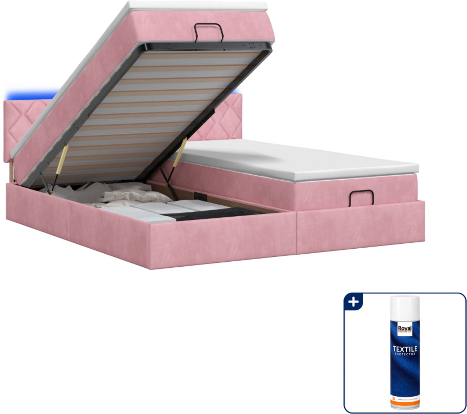 vidaXL Kingsize bed met matras en LED - 180 x 200 cm - roze - Inclusief textielbeschermer 500 ml