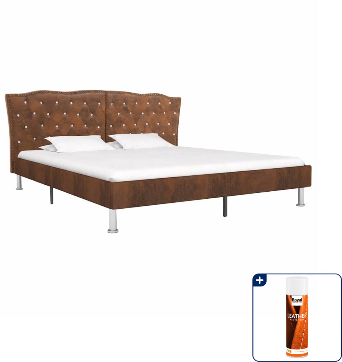 vidaXL bedframe - Kingsize - 180 x 200 cm - kunstsuède - bruin - Inclusief nubuck- en suèdebeschermer 500 ml