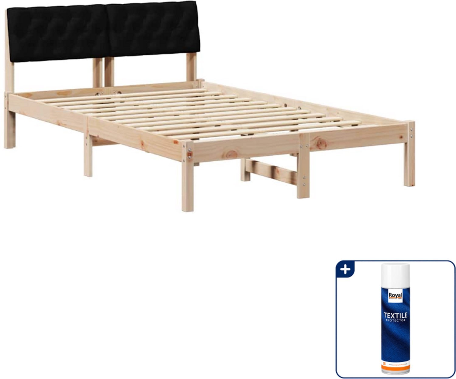 vidaXL Bedframe - 120 x 200 cm - massief grenenhout - bruin en zwart - Inclusief textielbeschermer 500 ml