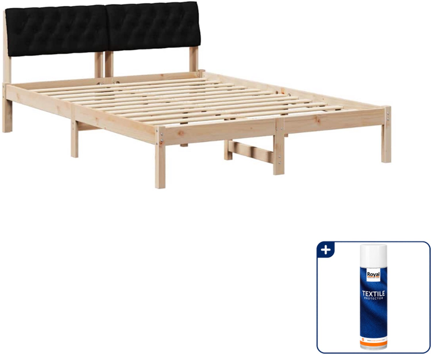 vidaXL Bedframe - 150 x 200 cm - massief grenenhout - bruin en zwart - Inclusief textielbeschermer 500 ml