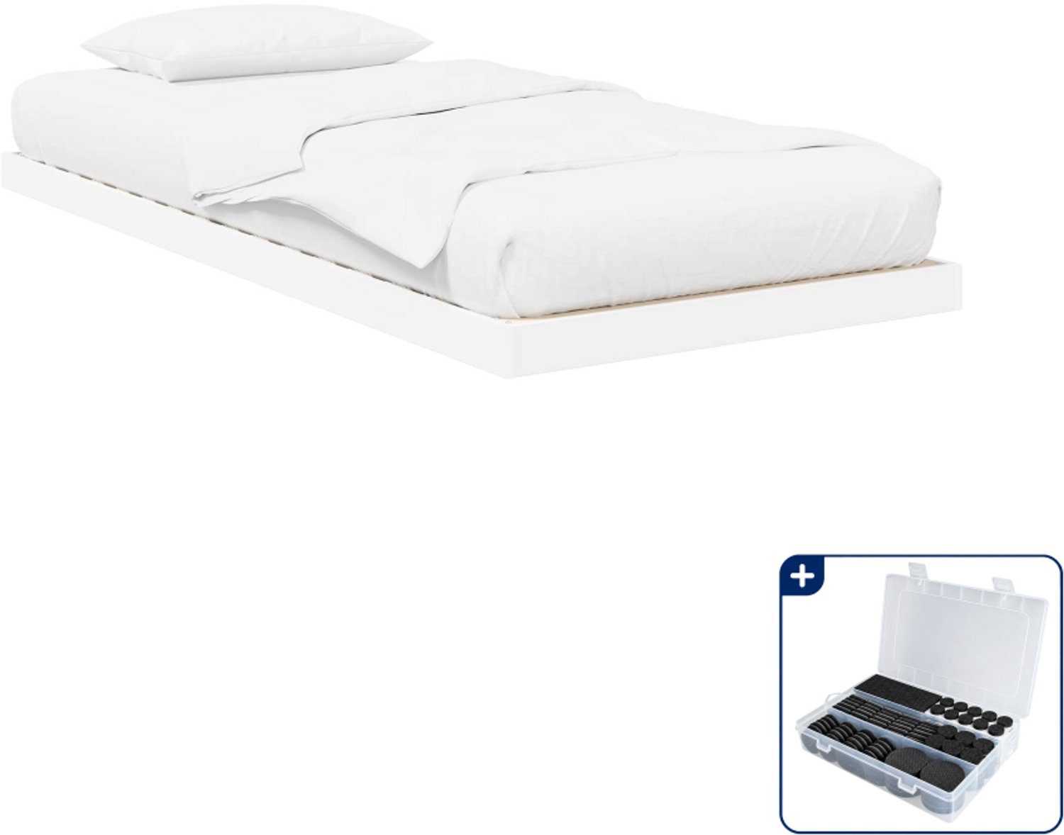 vidaXL vloerbedframe - 80 x 200 cm - bewerkt hout - wit - Inclusief antikrasvilt 177-delig