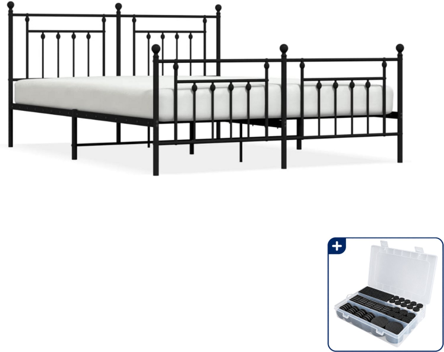 vidaXL Bedframe - Kingsize - 180 x 200 cm - staal - zwart - Inclusief antikrasvilt 177-delig