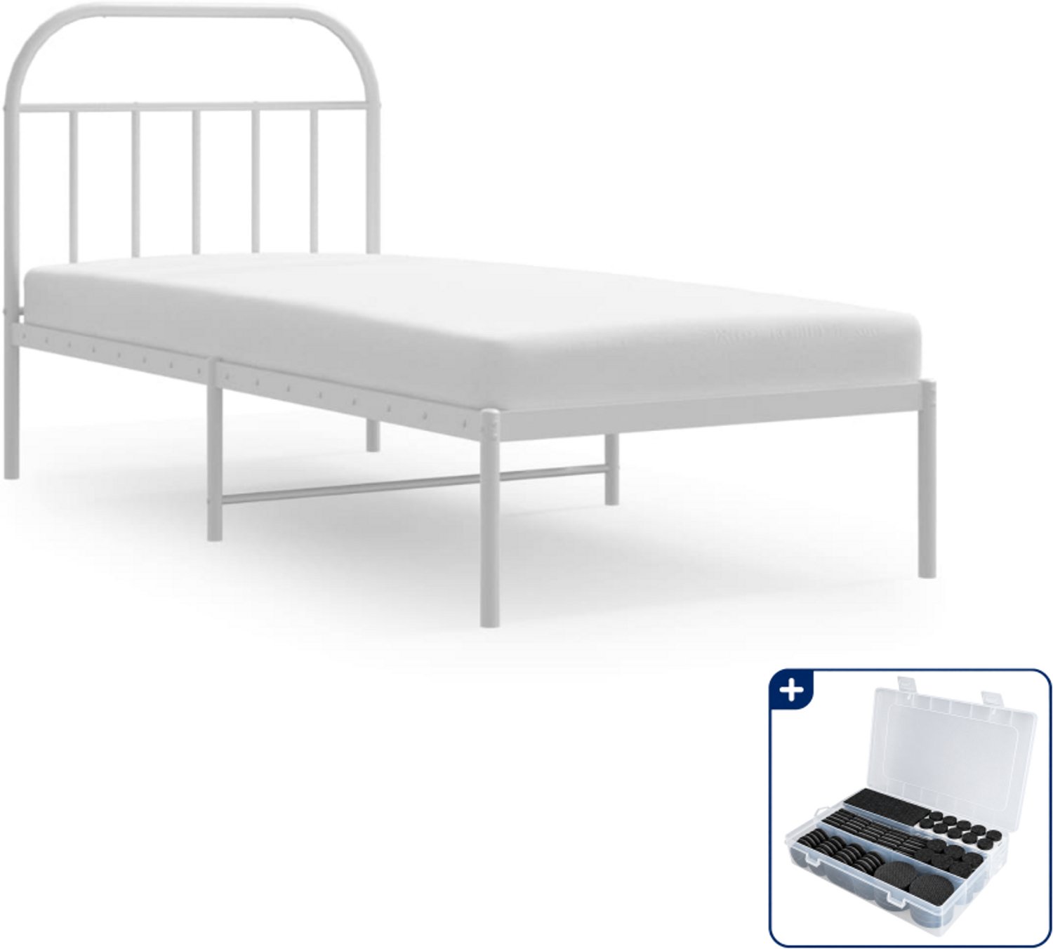 vidaXL Bedframe - 90 x 190 cm - metaal - wit - Inclusief antikrasvilt 177-delig