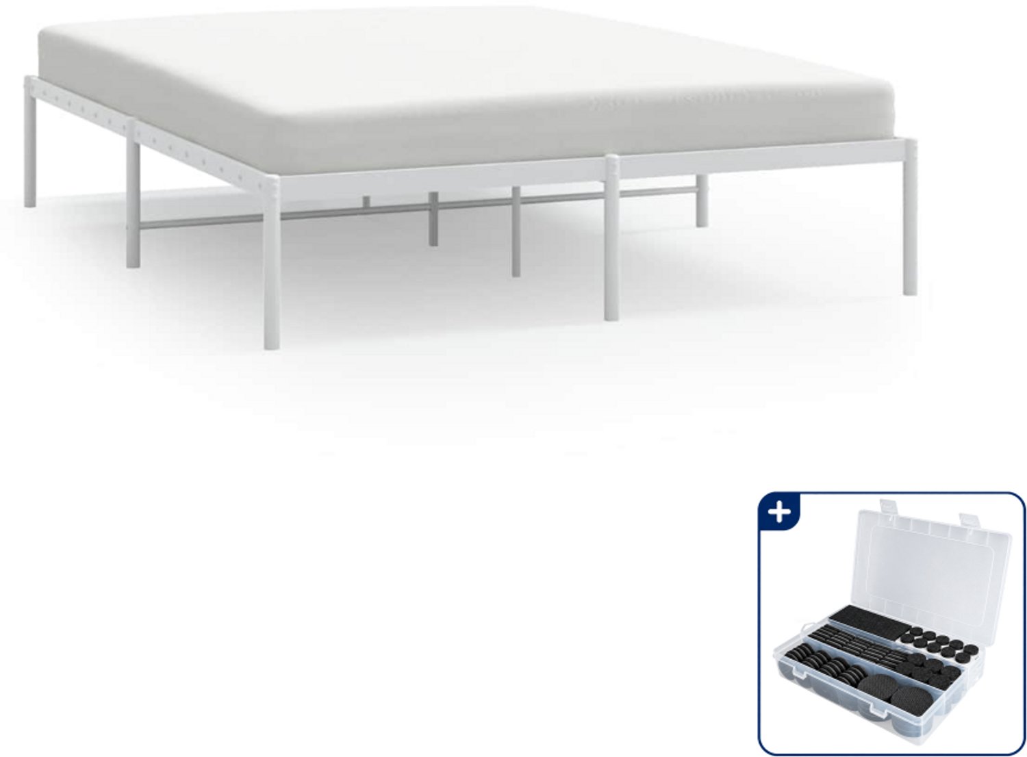 vidaXL bedframe - 150 x 200 cm - metaal - wit - Inclusief antikrasvilt 177-delig