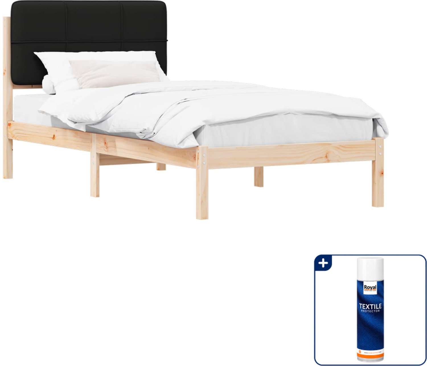 vidaXL bedframe met gevoerd hoofdgedeelte - 90 x 190 cm - zwart - Inclusief textielbeschermer 500 ml
