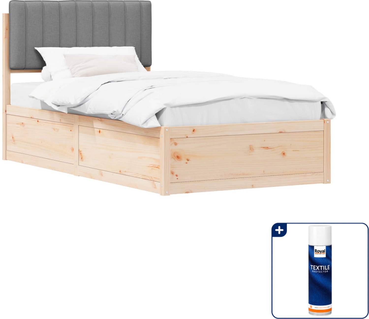 vidaXL bedframe - 100 x 200 cm - massief grenenhout - lichtgrijs - Inclusief textielbeschermer 500 ml