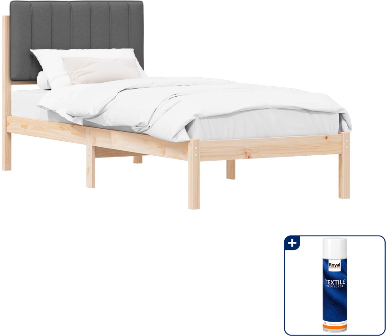 vidaXL bedframe - 80 x 200 cm - donkergrijs - Inclusief textielbeschermer 500 ml