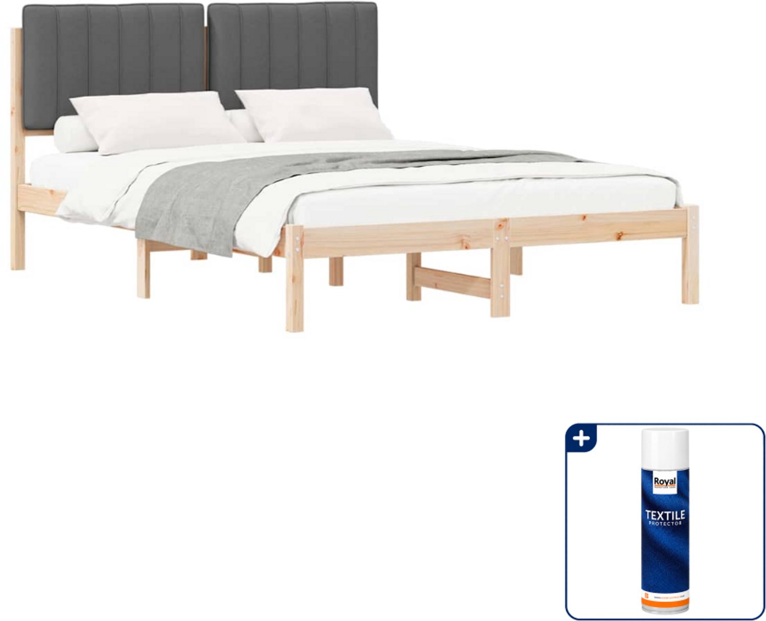 vidaXL Bedframe - Small double - 140 x 200 cm - donkergrijs - Inclusief textielbeschermer 500 ml