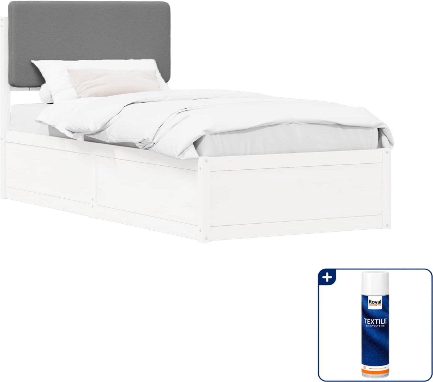 vidaXL bedframe - 75 x 190 cm - massief grenenhout - lichtgrijs - Inclusief textielbeschermer 500 ml