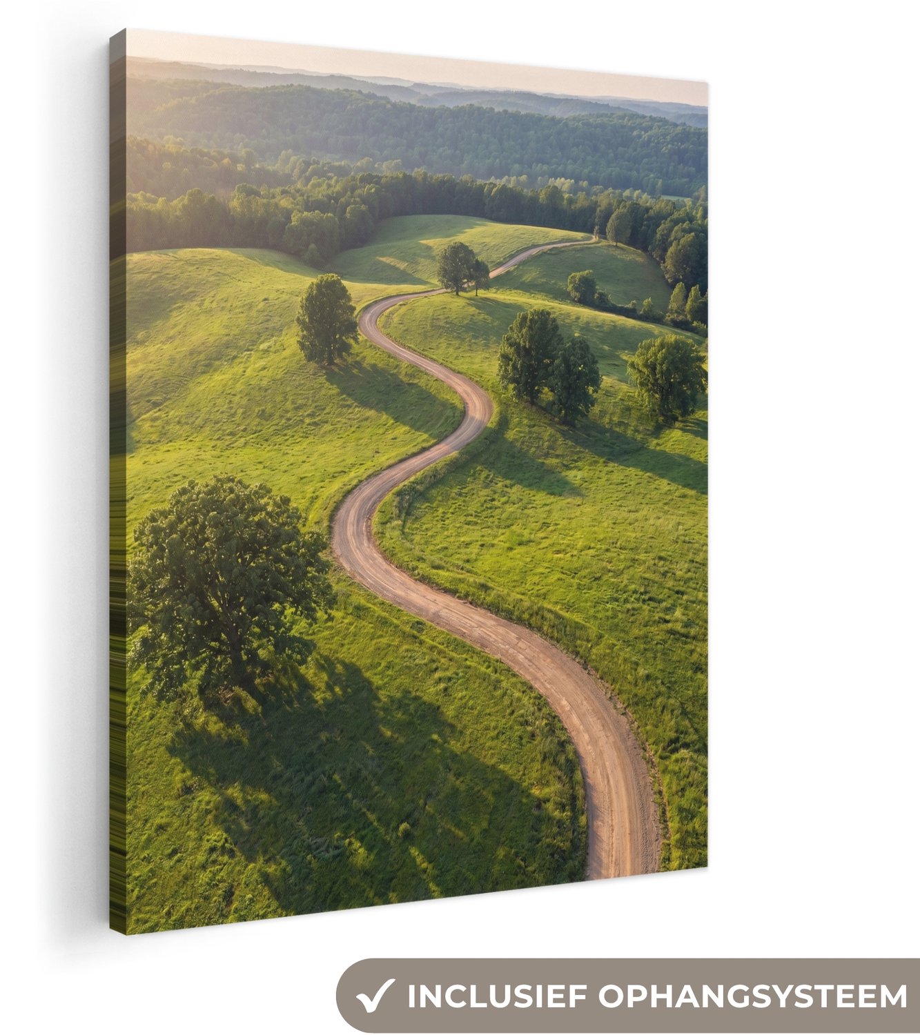 Canvas schilderij 70x100 cm - Exclusieve wanddecoratie Weg - Weide - Natuur - Groen - Muurdecoratie woonkamer - Slaapkamer decoratie - Kamer accessoires - Schilderijen op canvas