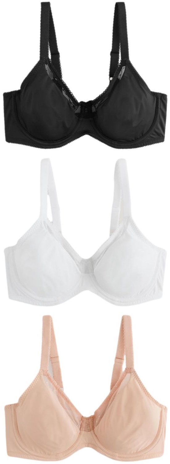 Next Dames - Minimaliserende DD+ beha met volledige cups, set van 3 - Huidkleur Black/White/Almond Nude