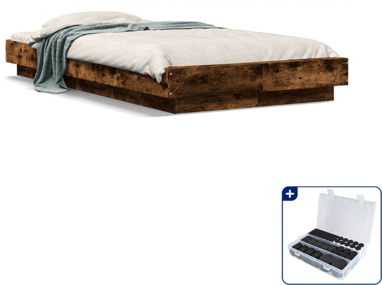 vidaXL bedframe met LED - 100 x 200 cm - gerookt eiken - Inclusief antikrasvilt 177-delig Bruin