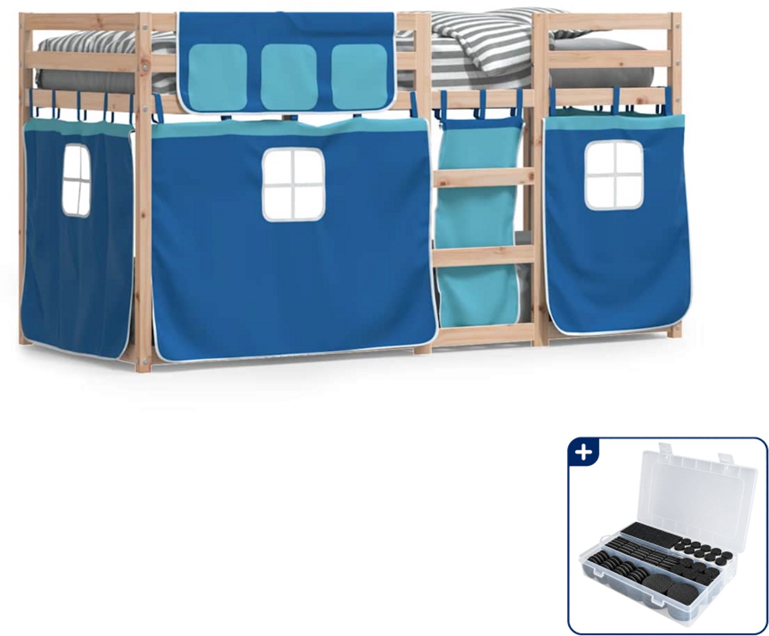 vidaXL stapelbed - 90 x 190 cm - massief grenenhout - blauw - Inclusief antikrasvilt 177-delig Grijs